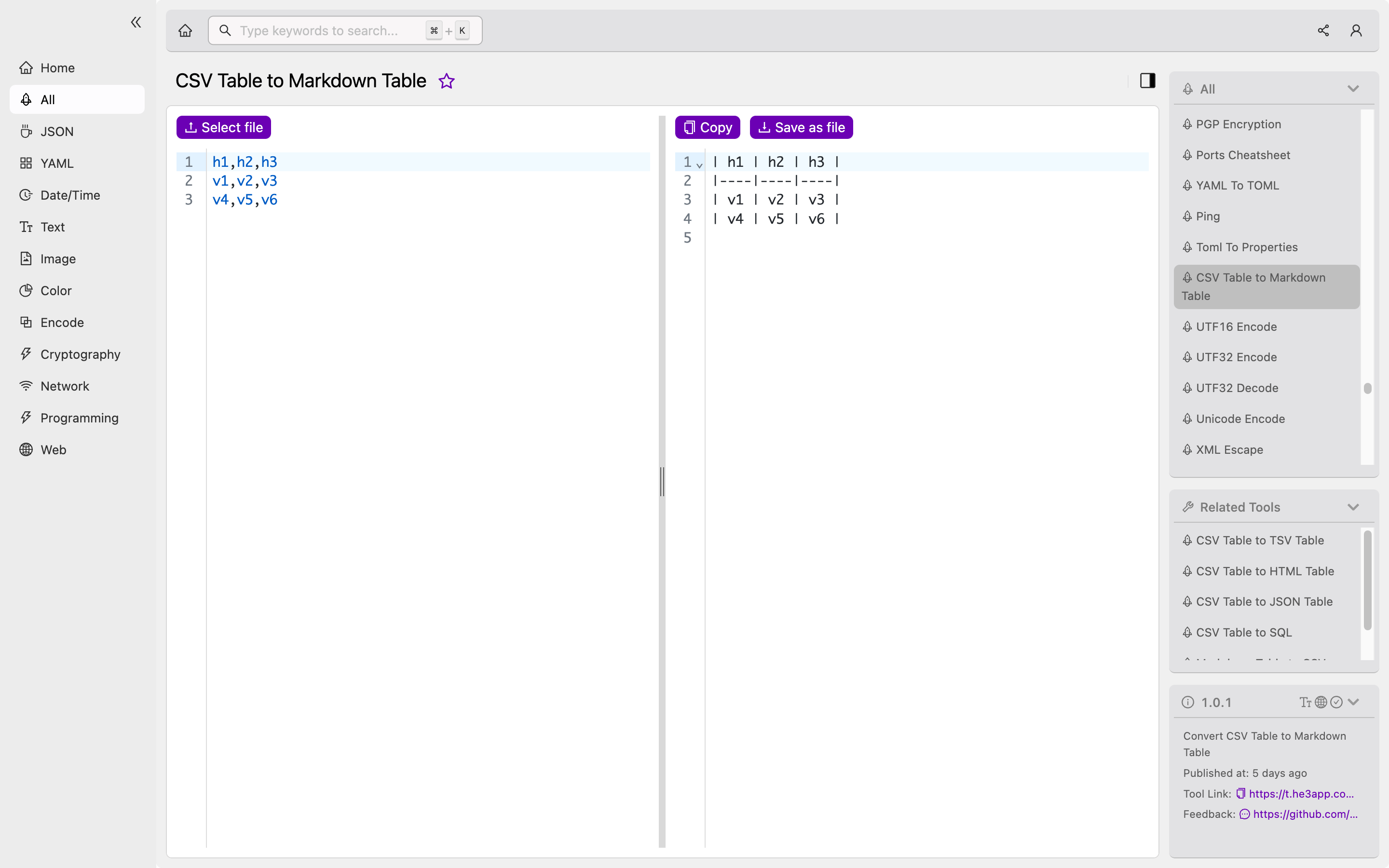 CSV Table to Markdown Table