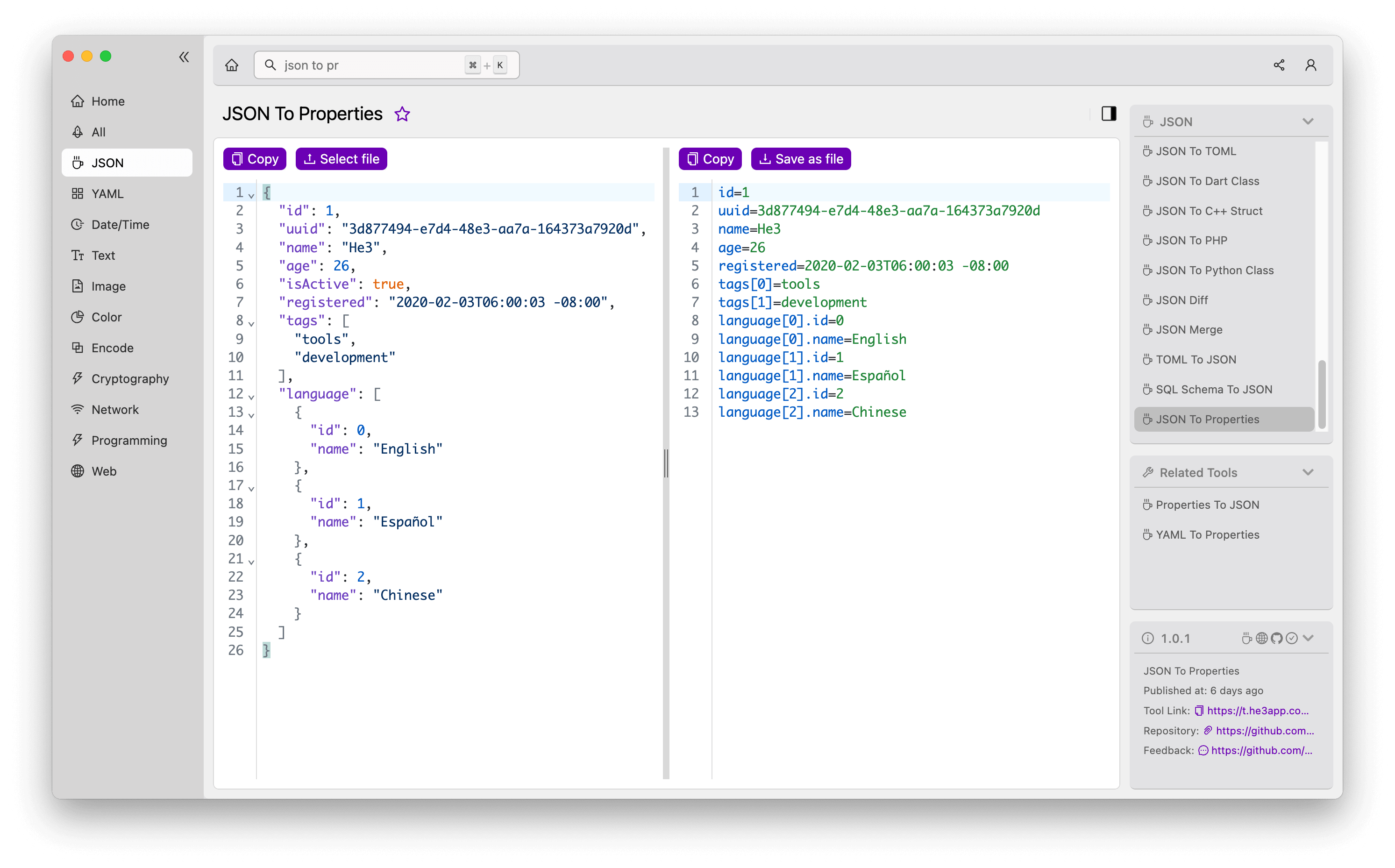 JSON To Properties