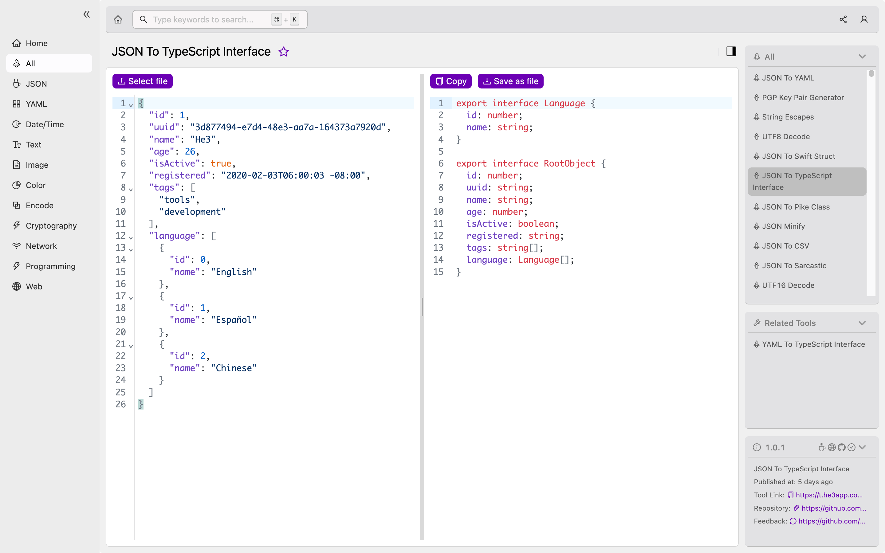 JSON To TypeScript Interface