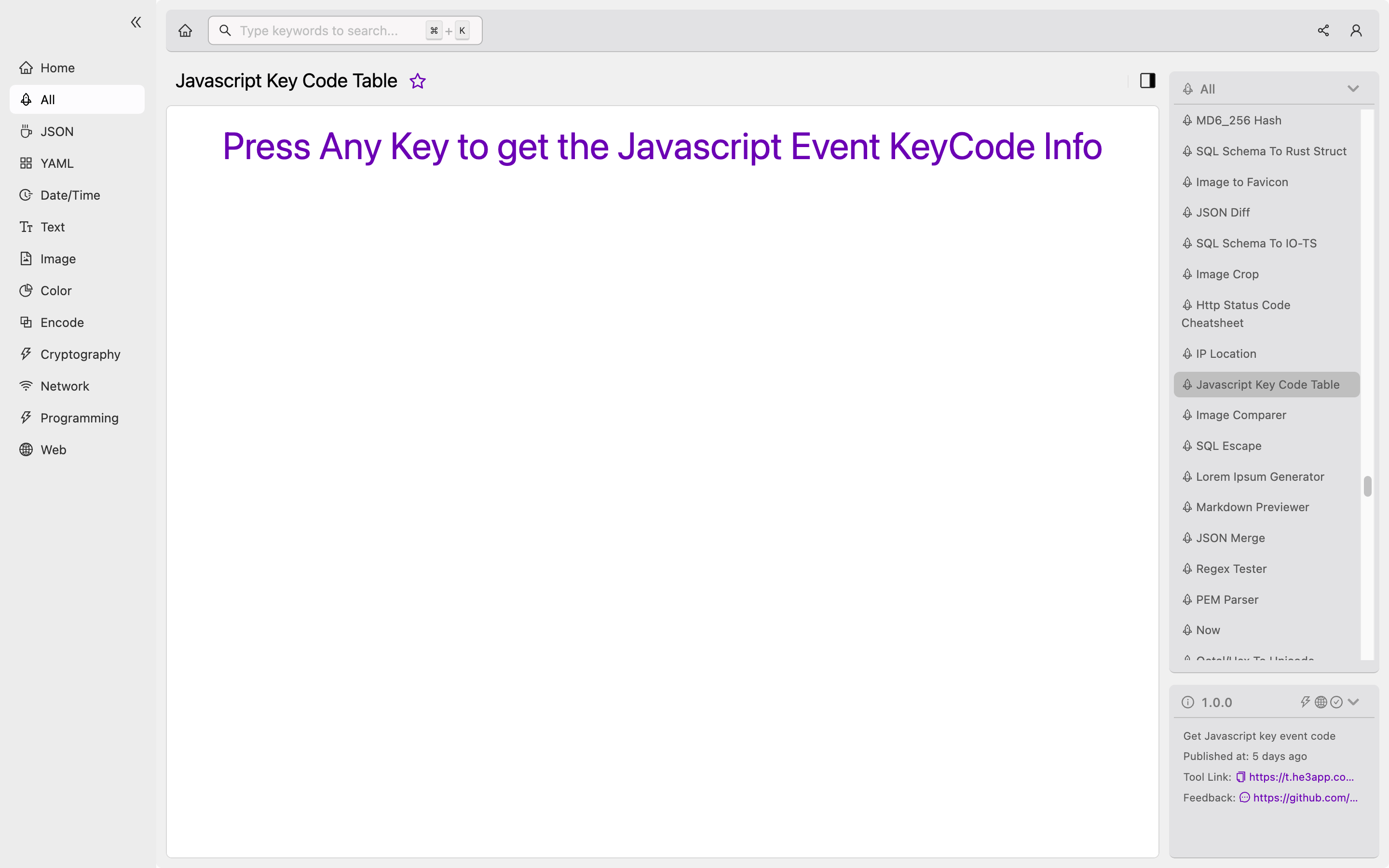Javascript Key Code Table