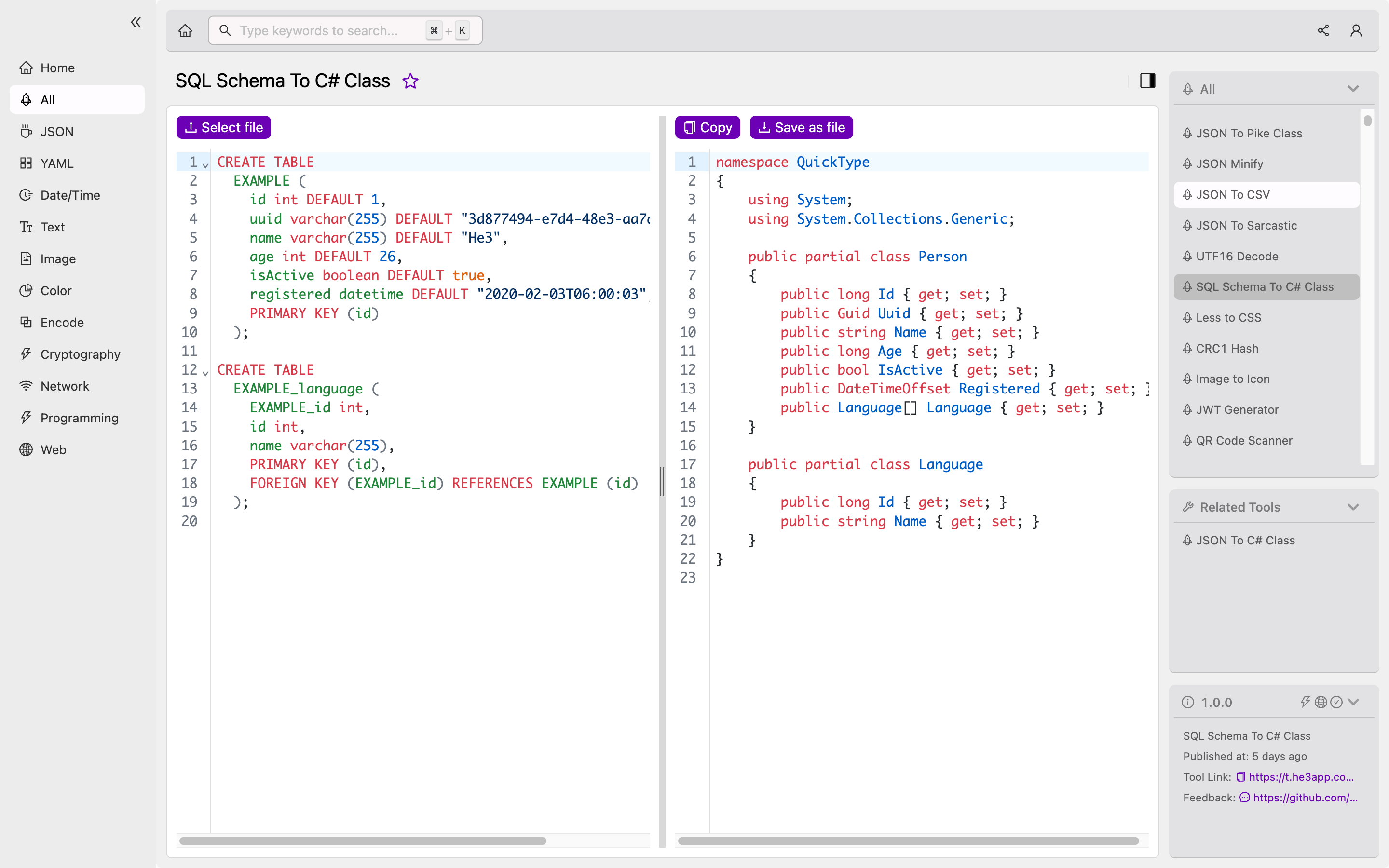 SQL Schema To C# Class